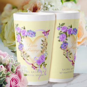Caneca De Café Latte Rosa roxo romântico sempre beige lata