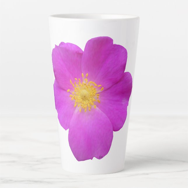 Caneca De Café Latte Rosa selvagem 2 (Frente)