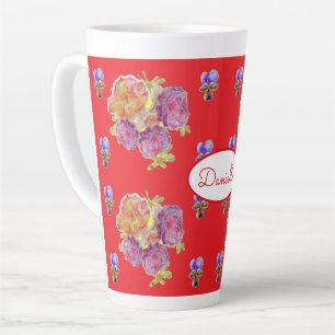Caneca De Café Latte Rosa Vermelha Floral Rosas Jardim Vintage Mulheres