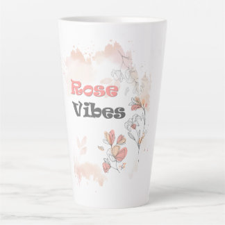 Caneca De Café Latte Rosa Vibes - Humor Floral Estético