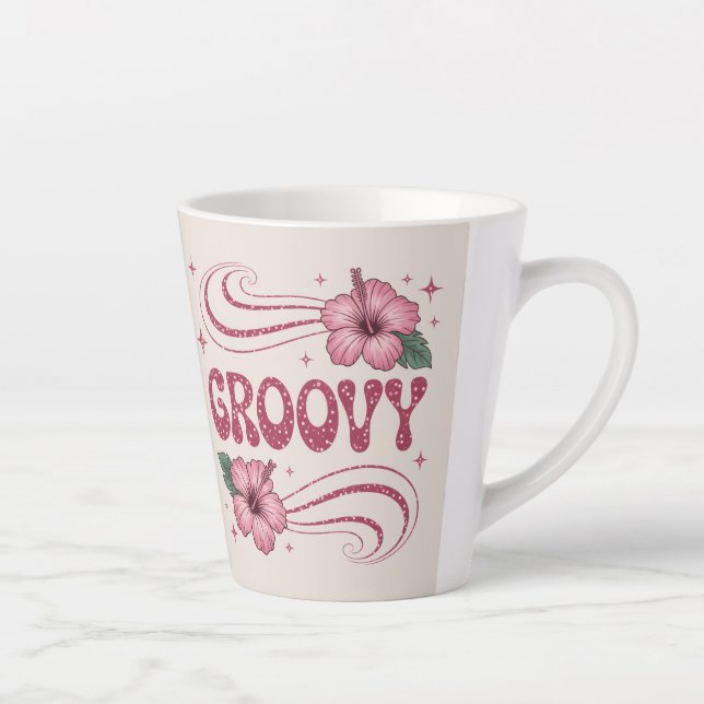 Caneca de Café Latte Rosa Vintage Hibisco (Direita)