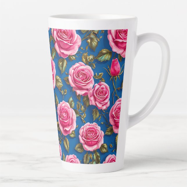 Caneca De Café Latte Rosas 3d cor-de-rosa (Direita)