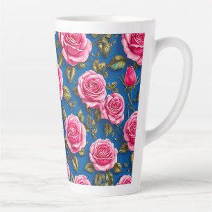 Caneca De Café Latte Rosas 3d rosa