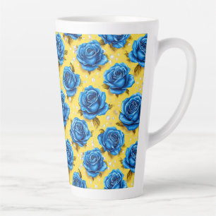 Caneca De Café Latte Rosas azuis 3d