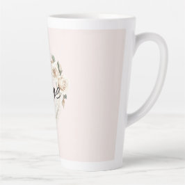 Caneca De Café Latte Rosas Bege Romântico Penas Coração Amor