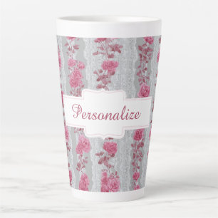Caneca De Café Latte Rosas Cor-de-Rosa Bonitas Design Floral Personaliz