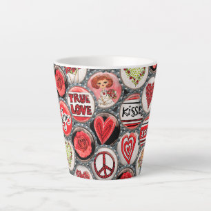 Caneca De Café Latte Rosas De Coração Floral Vermelho Da Garota dia de