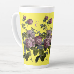 Caneca De Café Latte Rosas De Lata Amarelo De  Botânicas Vintage