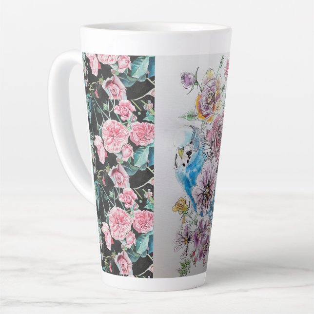 Caneca De Café Latte Rosas e orçamento azuis em branco Latte Mug (Ângulo esquerdo)
