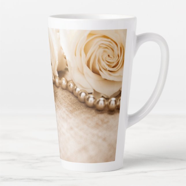 Caneca De Café Latte Rosas e pérolas (Direita)