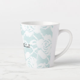 Caneca De Café Latte Rosas florais de renda branca e mint