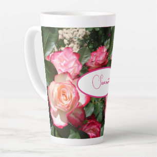 Caneca De Café Latte Rosas Florais de Rosa vermelho e branco