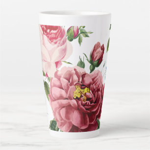 Caneca De Café Latte Rosas Inglesas Rosa Elegantes Românticas Vintage