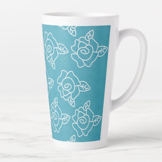 Caneca De Café Latte Rosas Modernas em Turquesa Claro (Direita)