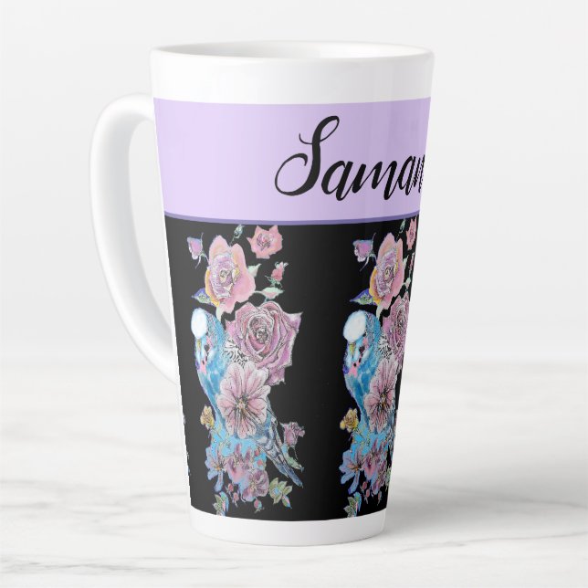 Caneca De Café Latte Rosas Ouro Lavanda Púrpura Pintura Pintura (Ângulo esquerdo)