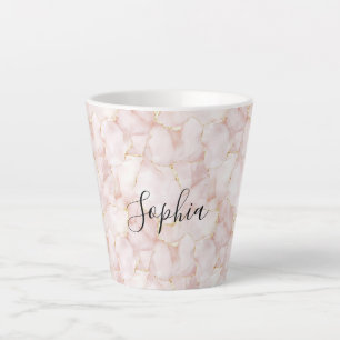 Caneca De Café Latte Rosas Pétalas Florais Rosa Dourado Bege