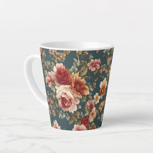 Caneca De Café Latte Rosas românticas refinados e flores lindas (Ângulo esquerdo)