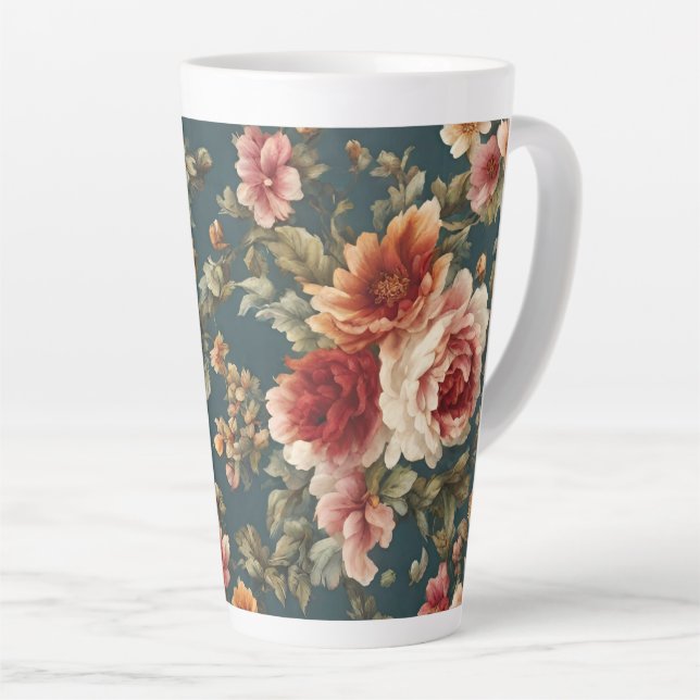 Caneca De Café Latte Rosas românticas refinados e flores lindas (Ângulo direito)