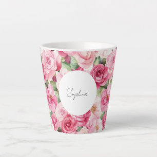 Caneca De Café Latte Rosas Rosa Românticas Floral