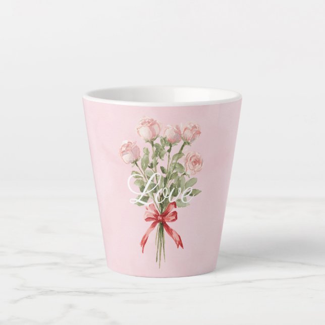 Caneca De Café Latte Rosas Rosas Florais Amor (Frente)