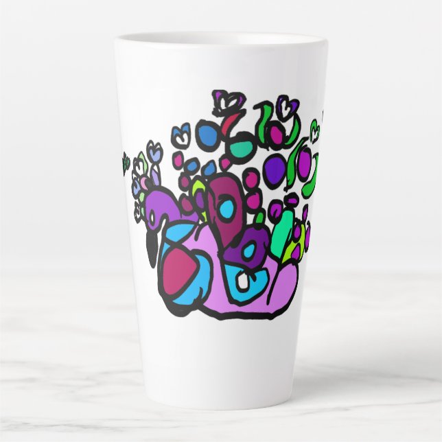 Caneca De Café Latte Rosas roxas de pavão (Frente)
