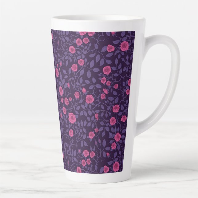 Caneca De Café Latte Rosas selvagens a rosa e roxo (Direita)
