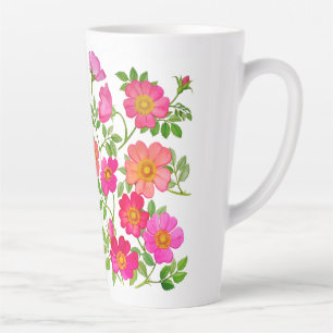 Caneca De Café Latte Rosas Selvagens Rosa
