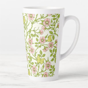 Caneca De Café Latte Rosas silvestres e borboletas /rosa/verde claro/am