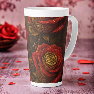 Caneca De Café Latte Rosas Steampunk de Luxo Românticas Engrenagens Dou