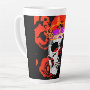 Caneca De Café Latte Rosas vermelhas de crânio gótico