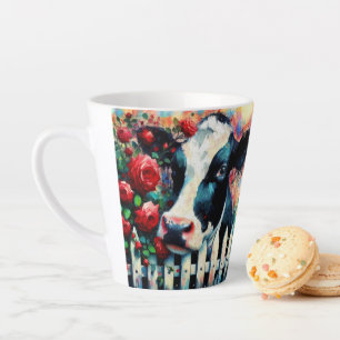 Caneca De Café Latte Rosas vermelhas de vedação de galinha Holstein