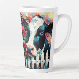 Caneca De Café Latte Rosas vermelhas de vedação de galinha Holstein