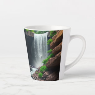 Caneca De Café Latte Rosas vermelhas fantásticas em frente a uma cascat