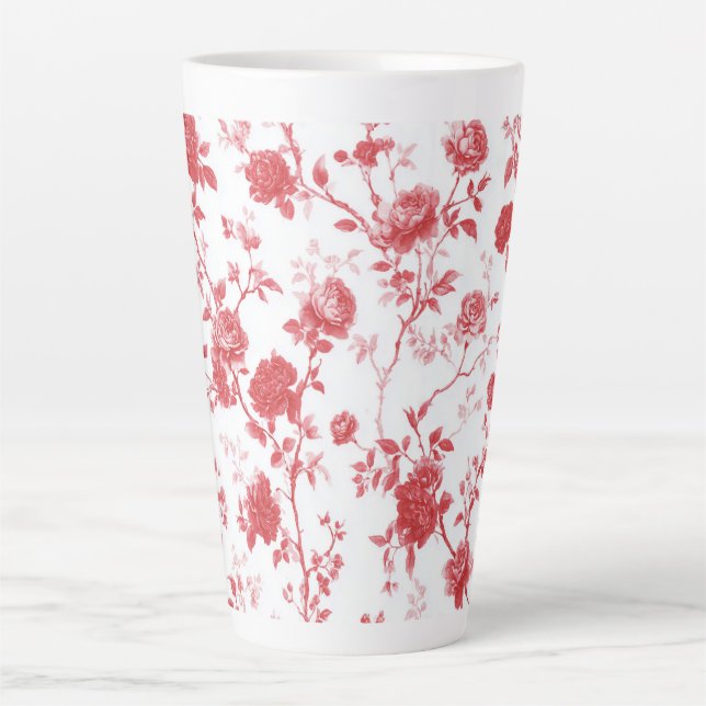 Caneca De Café Latte Rosas Vermelhas Floral (Frente)