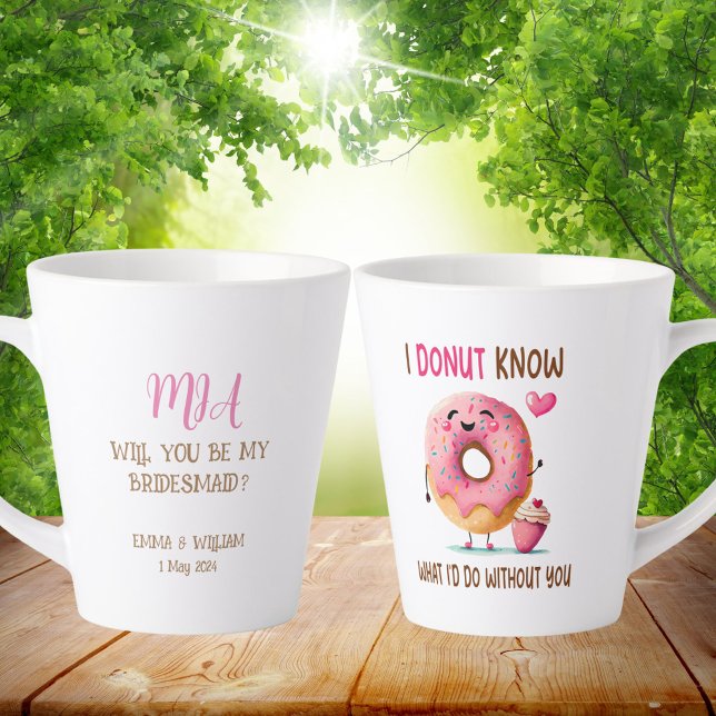 Caneca De Café Latte Rosquinha Bonita Proposta de Bridesmaid Latino (Personalized Donut Latte Mug For Bridesmaid Proposal)