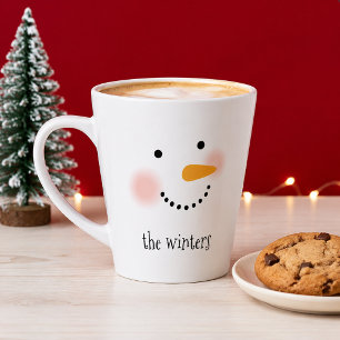 Caneca De Café Latte Rosto Feliz de Boneco de Neve Nome Personalizado d