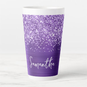 Caneca De Café Latte Roxo ametista cintilante Nome Glam