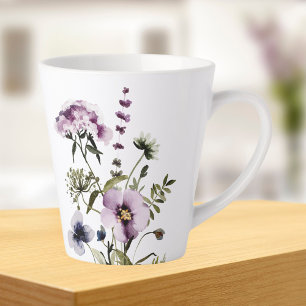 Caneca De Café Latte Roxo Buquê de flor selvagem Floral