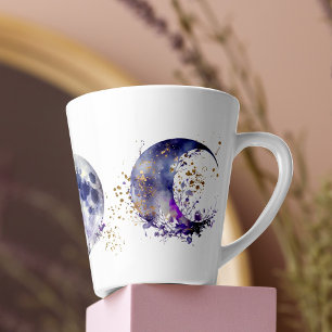 Caneca De Café Latte Roxo da Lua Tripla e Dourado