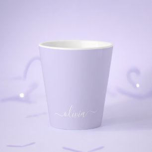 Caneca De Café Latte Roxo Lavanda Moderno Nome Monograma Feminino em Le