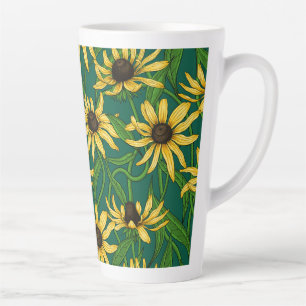 Caneca De Café Latte Rudbekia amarela em verde escuro