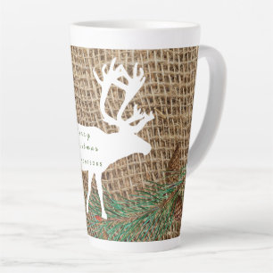 Caneca De Café Latte Rustic Pine Forest Reindeer Natal