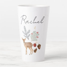Caneca De Café Latte Rustic Watercolor Deer e Botanicals Natal