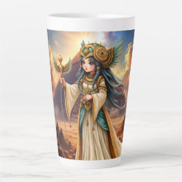 Caneca De Café Latte Sacerdotisa Celestial da Pirâmide Dourada.