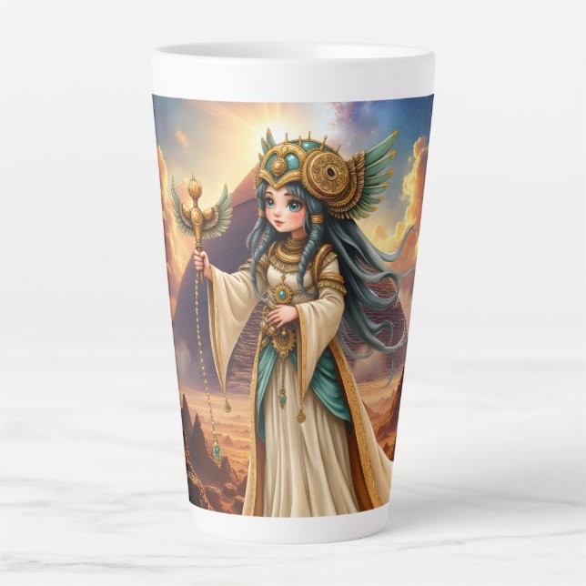 Caneca De Café Latte Sacerdotisa Celestial da Pirâmide Dourada. (Frente)