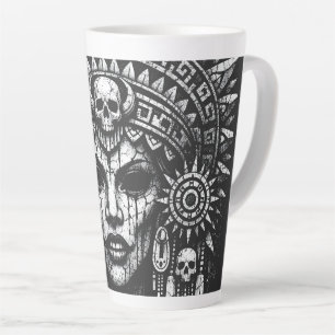 Caneca De Café Latte Sacerdotisa Coroada com Caveira — por BurnsInHell