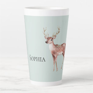 Caneca De Café Latte Sage Green Christmas Deer Personalizado