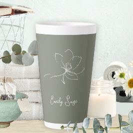 Caneca De Café Latte Sage Green Ivory Floral Line Art Minimalist Zen