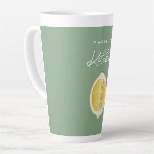 Caneca De Café Latte Sage Verde & Limão Script Cozinha Nome Personaliza