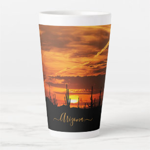 Caneca De Café Latte Saguaros Cênicos de Arizona ao pôr do sol